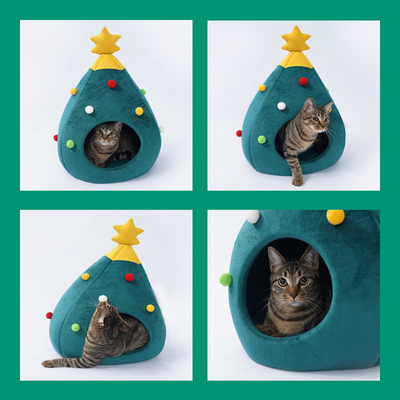 Lit pour chat en forme d'arbre de Noël