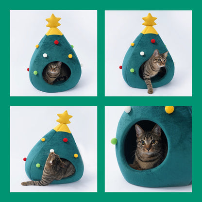 Lit pour chat en forme d'arbre de Noël