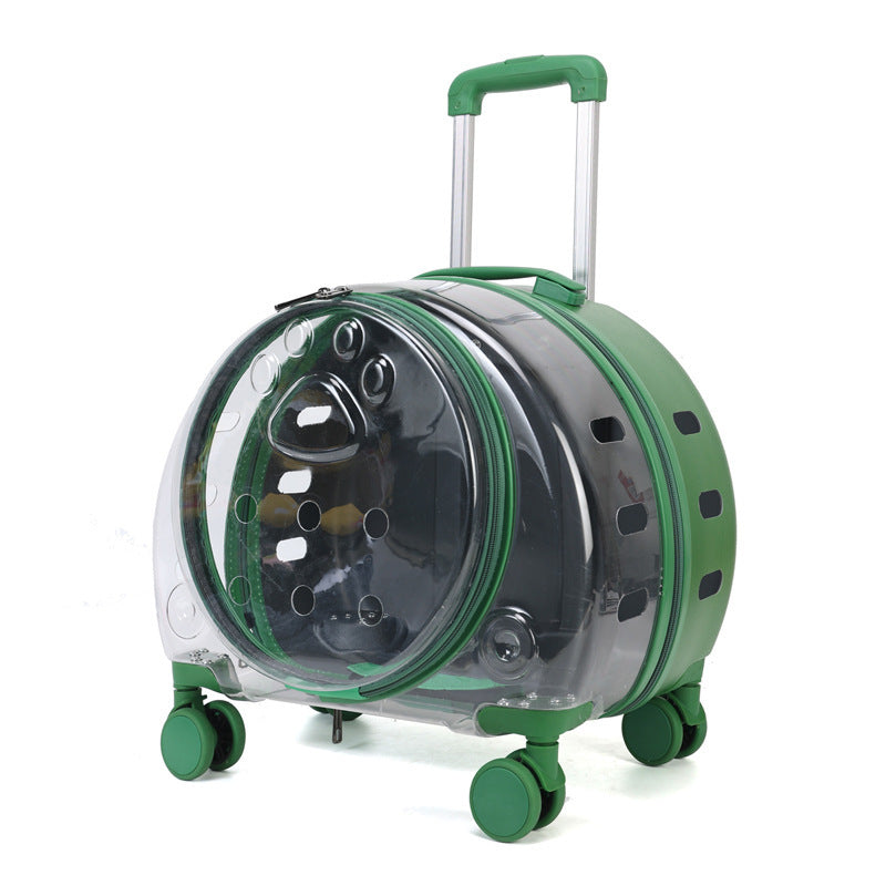 Sac à roulettes pour chat entièrement transparent