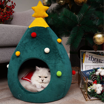 Lit pour chat en forme d'arbre de Noël