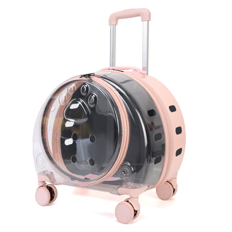 Sac à roulettes pour chat entièrement transparent