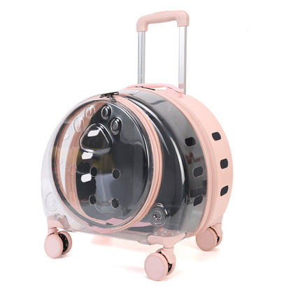 Sac à roulettes pour chat entièrement transparent